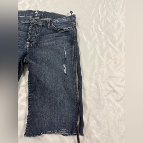 7 For All Mankind Denim Bermuda Shorts 28 Distressed Raw Hem USA Made - Picture 9 of 10